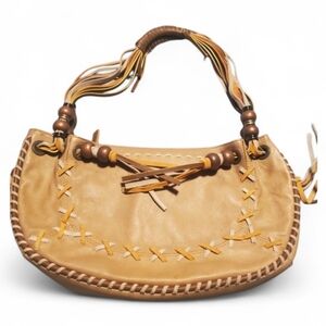 CROMIA Boho Genuine Leather Cross Hand Stitched Satchel Purse